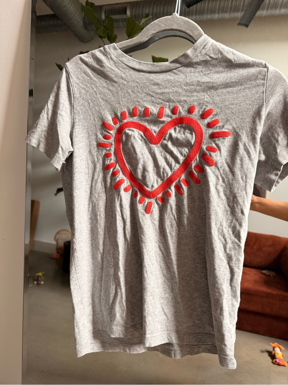Coach Gray Short-Sleeve Tee with Red Heart Graphic